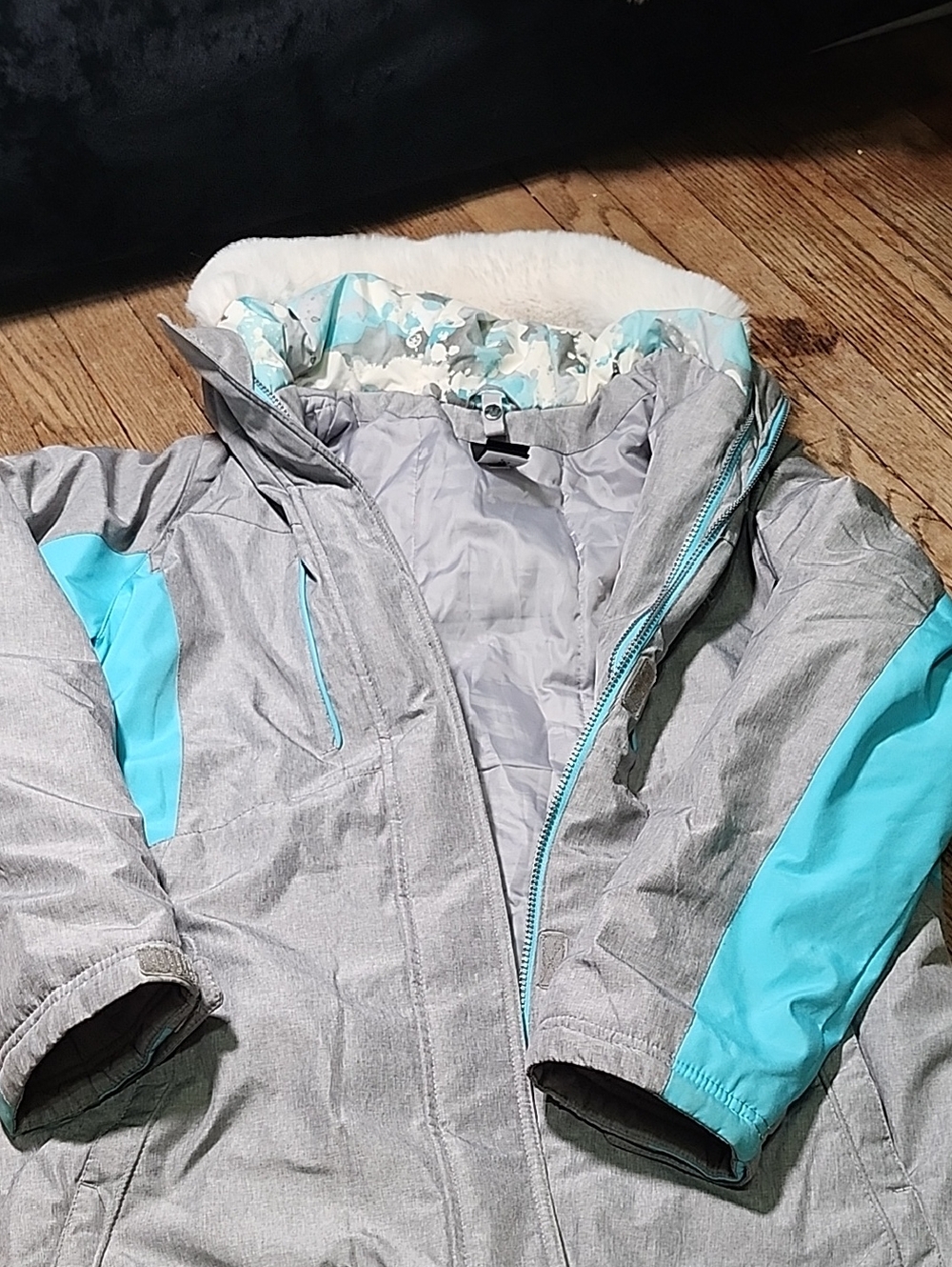Gerry Weber Girls Grey and Aqua Hooded Puffer Coat